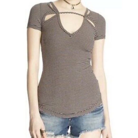 Free People Frenchie Cutout Ribbed Top Tan & Blue - Picture 5 of 8